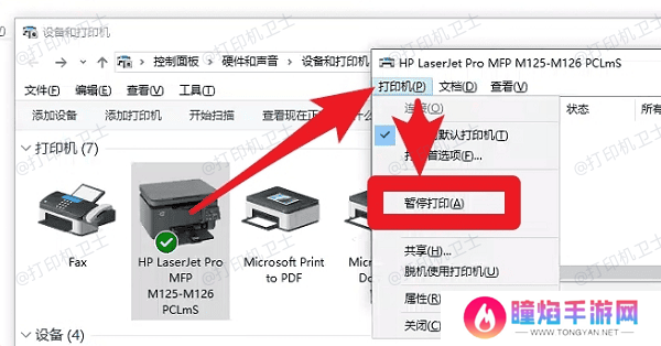 确保打印机未处于暂停或脱机状态
