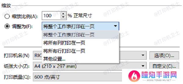 在打印设置中调整尺寸